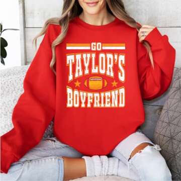 Olive Loves Apple Go Taylor's Boyfriend Funny Chiefs Sweatshirt for Kids and Adults Red Sweatshirt A...