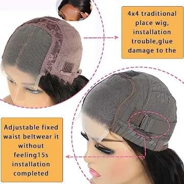 Wear and go Glueless Wig Glueless Wigs Human Hair Pre Plucked Pre Cut Lace for Beginners No Glue 4x4 Body Wave Lace Front Wigs Human Hair Ready to Wear Wigs Natural Color Wig for Women 24 Inch