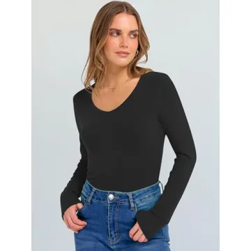 Stylish ANRABESS Long Sleeve V Neck Shirt for Women