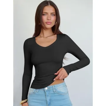 Stylish ANRABESS Long Sleeve V Neck Shirt for Women