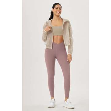ODODOS Women's Cross Waist 7/8 Yoga Leggings with Pockets, Inseam 25" Gathered Crossover Workout Yog...