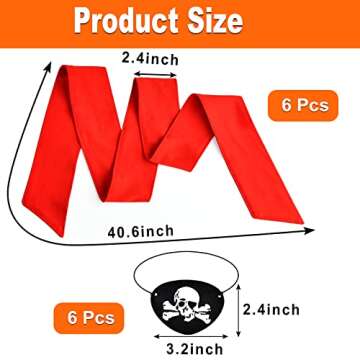 12 Pieces Halloween Pirate Party Supplies, Pirate Accessories Include 6 Red Pirate Head Bandana Tie ...