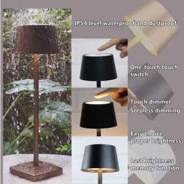 amhshkou Cordless Table lamp Rechargeable,Touch dimmable,IP54 Waterproof Rating,Portable,Suitable for Indoor and Outdoor Lighting Brown