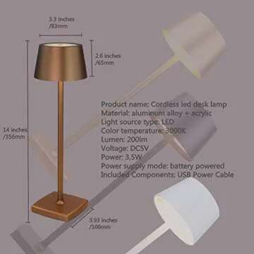 amhshkou Cordless Table lamp Rechargeable,Touch dimmable,IP54 Waterproof Rating,Portable,Suitable for Indoor and Outdoor Lighting Brown