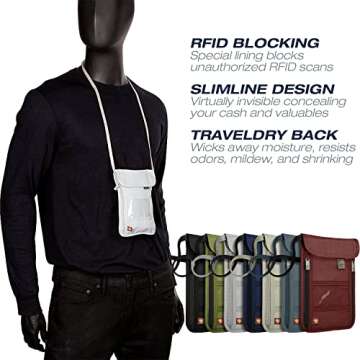 Lewis N. Clark RFID Blocking Stash Neck Wallet, Travel Pouch + Passport Holder for Women & Men, Taup...