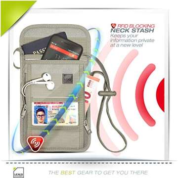 Lewis N. Clark RFID Blocking Stash Neck Wallet, Travel Pouch + Passport Holder for Women & Men, Taupe, One Size