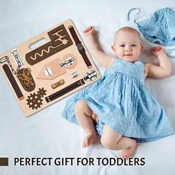 Montessori Busy Board for Toddlers, Wooden Sensory Toys, Preschool Learning Activities for Fine Motor Skills Travel Toy, Basic Life Skills Educational Gifts for 1, 2, 3 Years Old Kids Boys Girls