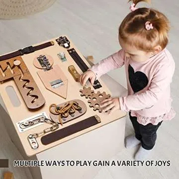Montessori Busy Board for Toddlers, Wooden Sensory Toys, Preschool Learning Activities for Fine Motor Skills Travel Toy, Basic Life Skills Educational Gifts for 1, 2, 3 Years Old Kids Boys Girls