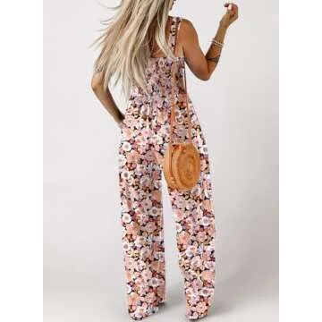 Dokotoo Womens Overalls Black Jumpsuits for Women Casual Loose Fit Solid Color Wide Leg One Piece Sleeveless Jumpsuit Printed Long Pant Rompers with Pockets Medium