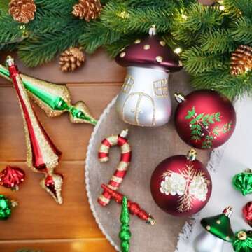 Alupssuc 52pcs Christmas Tree Ornaments Set, Plastic Shatterproof Hanging Baubles for Xmas Tree Decor, Holidays and Wedding Party Balls Decorations with a Forest Theme in Bronze Copper Gold & Green