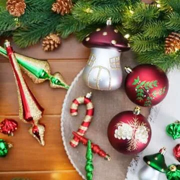 Alupssuc 52pcs Christmas Tree Ornaments Set, Plastic Shatterproof Hanging Baubles for Xmas Tree Decor, Holidays and Wedding Party Balls Decorations with a Forest Theme in Bronze Copper Gold & Green