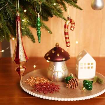 Alupssuc 52pcs Christmas Tree Ornaments Set, Plastic Shatterproof Hanging Baubles for Xmas Tree Decor, Holidays and Wedding Party Balls Decorations with a Forest Theme in Bronze Copper Gold & Green