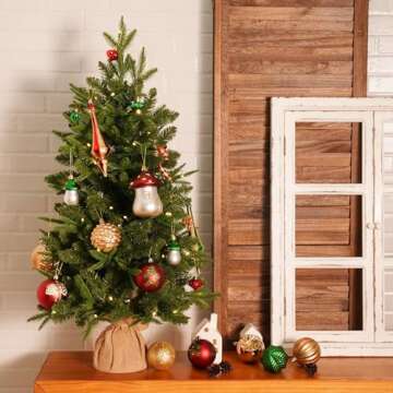 Alupssuc 52pcs Christmas Tree Ornaments Set, Plastic Shatterproof Hanging Baubles for Xmas Tree Decor, Holidays and Wedding Party Balls Decorations with a Forest Theme in Bronze Copper Gold & Green