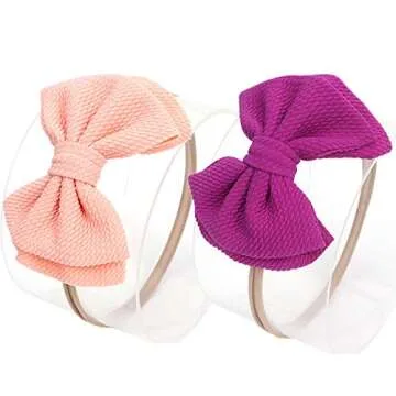 DANMY Baby Girl Nylon Headbands Newborn Infant Toddler Bow Hairbands Soft Headwrap Children Hair Accessories (15pack-pink set)