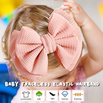 DANMY Baby Girl Nylon Headbands Newborn Infant Toddler Bow Hairbands Soft Headwrap Children Hair Accessories (15pack-pink set)