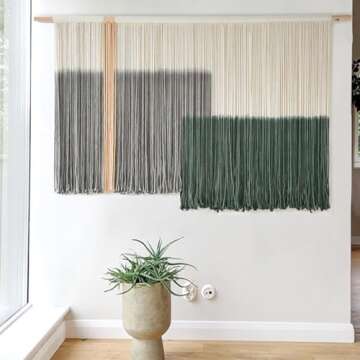 Macrame Wall Hanging Green Large Dip Dye Fiber Wall Art Bohemian Yarn Tapestry Wall Décor 57''W*35'...