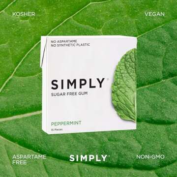 Simply Gum | Xylitol Chewing Gum - Sugar Free | Peppermint | Pack of Six (90 Pieces Total) | Synthetic Plastic Free + Sugar Free + Aspartame Free