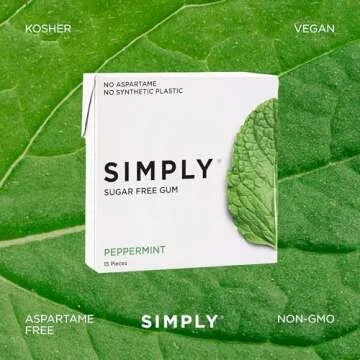 Simply Gum | Xylitol Chewing Gum - Sugar Free | Peppermint | Pack of Six (90 Pieces Total) | Synthetic Plastic Free + Sugar Free + Aspartame Free