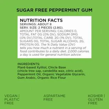 Simply Gum | Xylitol Chewing Gum - Sugar Free | Peppermint | Pack of Six (90 Pieces Total) | Synthetic Plastic Free + Sugar Free + Aspartame Free