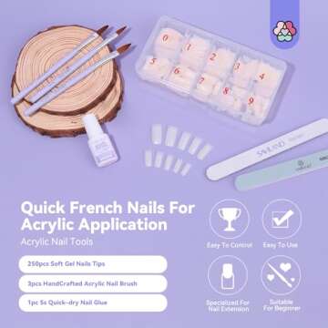 SAVILAND Acrylic Nail Tips with Glue: Half Cover False Nail Tips 10 Sizes for Acrylic Nails Professi...