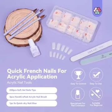 SAVILAND Acrylic Nail Tips with Glue: Half Cover False Nail Tips 10 Sizes for Acrylic Nails Professi...
