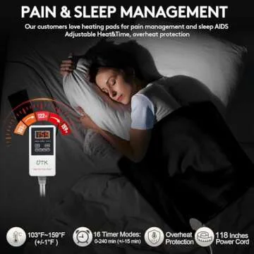 UTK Upgrade Far Infrared Heating Pad for Back, 153 Natural Jades Heating Pad for Pain, More Gemstones & Larger Heat Area, Smart Controller,Memory Function, Travel Bag Included, Medium: 31"x 21"