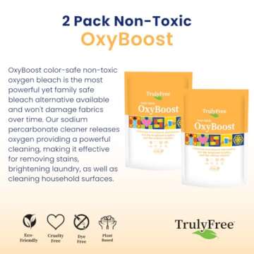 Truly Free OxyBoost - Oxygen Whitener & Clothes Stain Remover Laundry Detergent Powder with Sodium Percarbonate - Brightens Whites & Safe for Colors - Non-Chlorine, Gentle Yet Powerful - Pack of 2