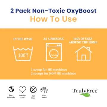 Truly Free OxyBoost - Oxygen Whitener & Clothes Stain Remover Laundry Detergent Powder with Sodium Percarbonate - Brightens Whites & Safe for Colors - Non-Chlorine, Gentle Yet Powerful - Pack of 2
