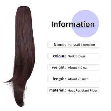 Brown Ponytail Extension,20" Clip Ponytail Hair Extensions Ponytail Claw Hair Ponytail Extension Nat...
