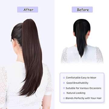 Brown Ponytail Extension,20" Clip Ponytail Hair Extensions Ponytail Claw Hair Ponytail Extension Natural Looking Synthetic Hairpiece for Women Dark Brown