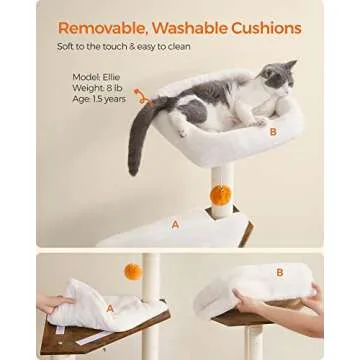 Feandrea Cat Tree with Litter Box Enclosure, 2-in-1 Modern Cat Tower, 52.8-Inch Cat Condo with Self Groomer, Scratching Posts, Washable Cushions, Rustic Brown UPCT115X01