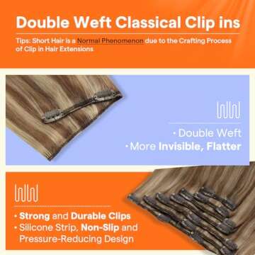 Full Shine Clip in Hair Extensions Human Hair Clip in Extensions Balayage Golden Brown to Golden Blo...