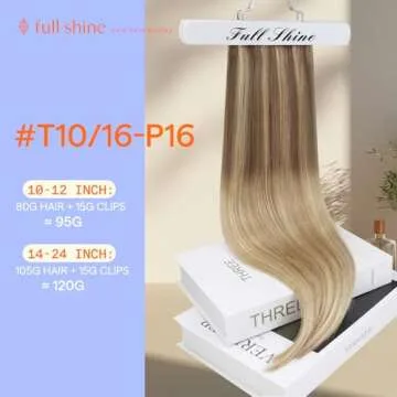 Full Shine Clip in Hair Extensions Human Hair Clip in Extensions Balayage Golden Brown to Golden Blonde Highlight Blonde Double Weft Invisible Clip in 12 Inch 7 Pcs