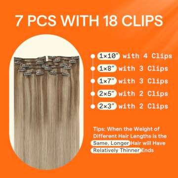 Full Shine Clip in Hair Extensions Human Hair Clip in Extensions Balayage Golden Brown to Golden Blonde Highlight Blonde Double Weft Invisible Clip in 12 Inch 7 Pcs