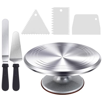 Ohuhu 12'' Aluminium Cake Turntable Set | Decorating Kit with Icing Spatulas