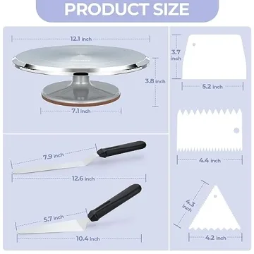 12'' Cake Turntable Set with Spatulas & Smoother