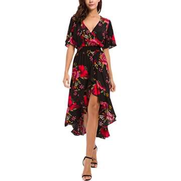 Floral High Low V-Neck Party Maxi Dress