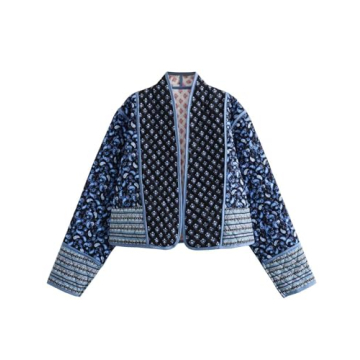 Arssm Women Floral Quilted Puffer Jacket Cropped Lightweight Patchwork Vintage Padded Short Coat Out...