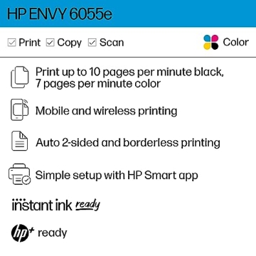 HP ENVY 6055e Wireless Color Inkjet Printer - Easy Setup for Home