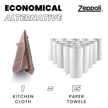 Zeppoli Classic Kitchen Towels - 12 Pack 100% Natural Cotton Kitchen Towel Set, Reusable Wash Cloths, Absorbent Dish Towels, Machine Washable Hand Towels, Kitchen Essentials, 15” x 25” - Tan Dobby