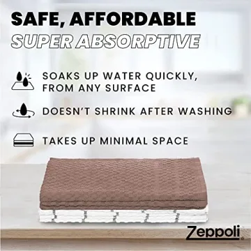 Zeppoli Classic Kitchen Towels - 12 Pack 100% Natural Cotton Kitchen Towel Set, Reusable Wash Cloths, Absorbent Dish Towels, Machine Washable Hand Towels, Kitchen Essentials, 15” x 25” - Tan Dobby