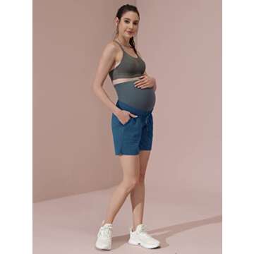 Maternity Athletic Shorts Summer Solid Color Shorts with Patch Pockets Gray Blue S