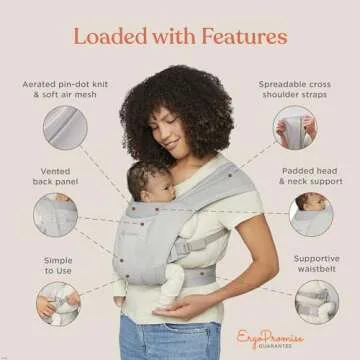 Ergobaby Embrace Cozy Newborn Essentials Baby Carrier Wrap (7-25 Pounds), Soft Air Mesh, Soft Grey