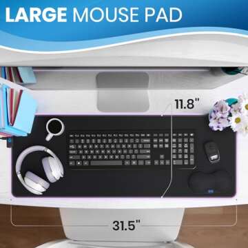Everlasting Comfort Large Gaming Mouse Pad - Extra Long Desk Pad with Mousepad Wrist Rest- 15 Color Modes with 2 Brightness Levels - RGB Mouse Pad for Gamers - XL, Big, Extended LED Light Mat