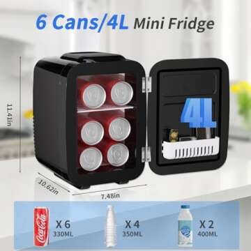 YASHE Mini Fridge, 4 Liter/6 Cans Small Refrigerator for Skincare, 110V AC/ 12V DC Thermoelectric Co...
