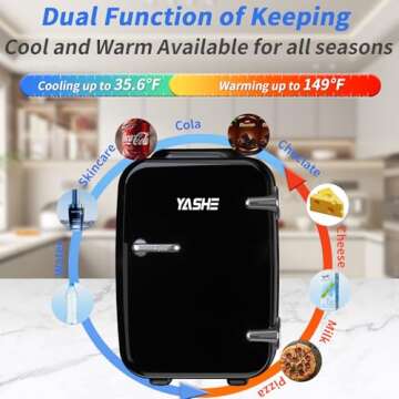 YASHE Mini Fridge, 4 Liter/6 Cans Small Refrigerator for Skincare, 110V AC/ 12V DC Thermoelectric Cooler and Warmer for Bedroom, Office, Dorm, Car, Black