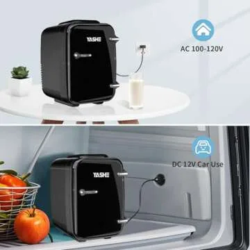 YASHE Mini Fridge, 4 Liter/6 Cans Small Refrigerator for Skincare, 110V AC/ 12V DC Thermoelectric Cooler and Warmer for Bedroom, Office, Dorm, Car, Black