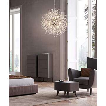 Dellemade Modern Sputnik Chandelier, DD00906N 12-Lights Fireworks Pendant Light,Silver Crystal Ceiling Light Fixture for Bedroom,Living Room,Dining Room