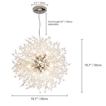 Dellemade Modern Sputnik Chandelier, DD00906N 12-Lights Fireworks Pendant Light,Silver Crystal Ceiling Light Fixture for Bedroom,Living Room,Dining Room