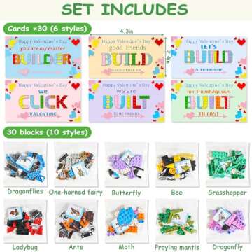 30 Pcs Valentines Day Gifts for Kids classroom-valentines insect blocks，kids valentines day cards ...